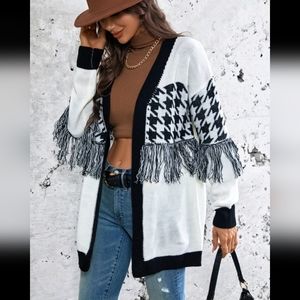 Houndstooth Fringe Cardigan